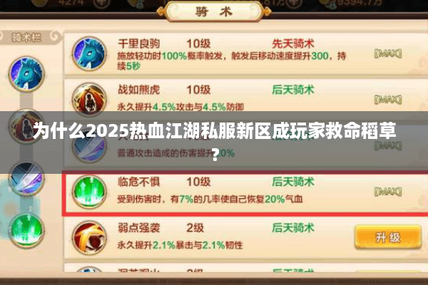 为什么2025热血江湖私服新区成玩家救命稻草？
