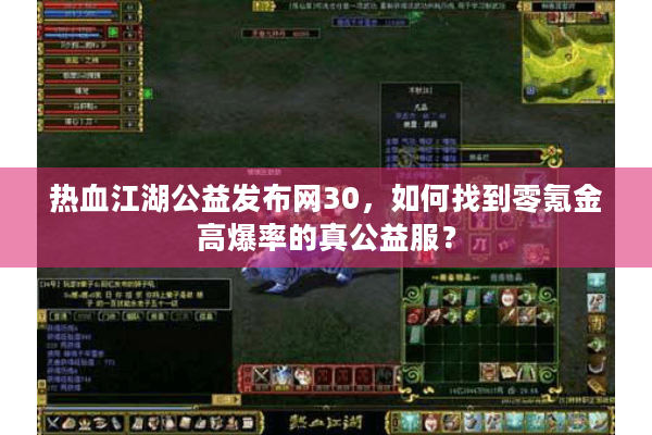 热血江湖公益发布网30，如何找到零氪金高爆率的真公益服？